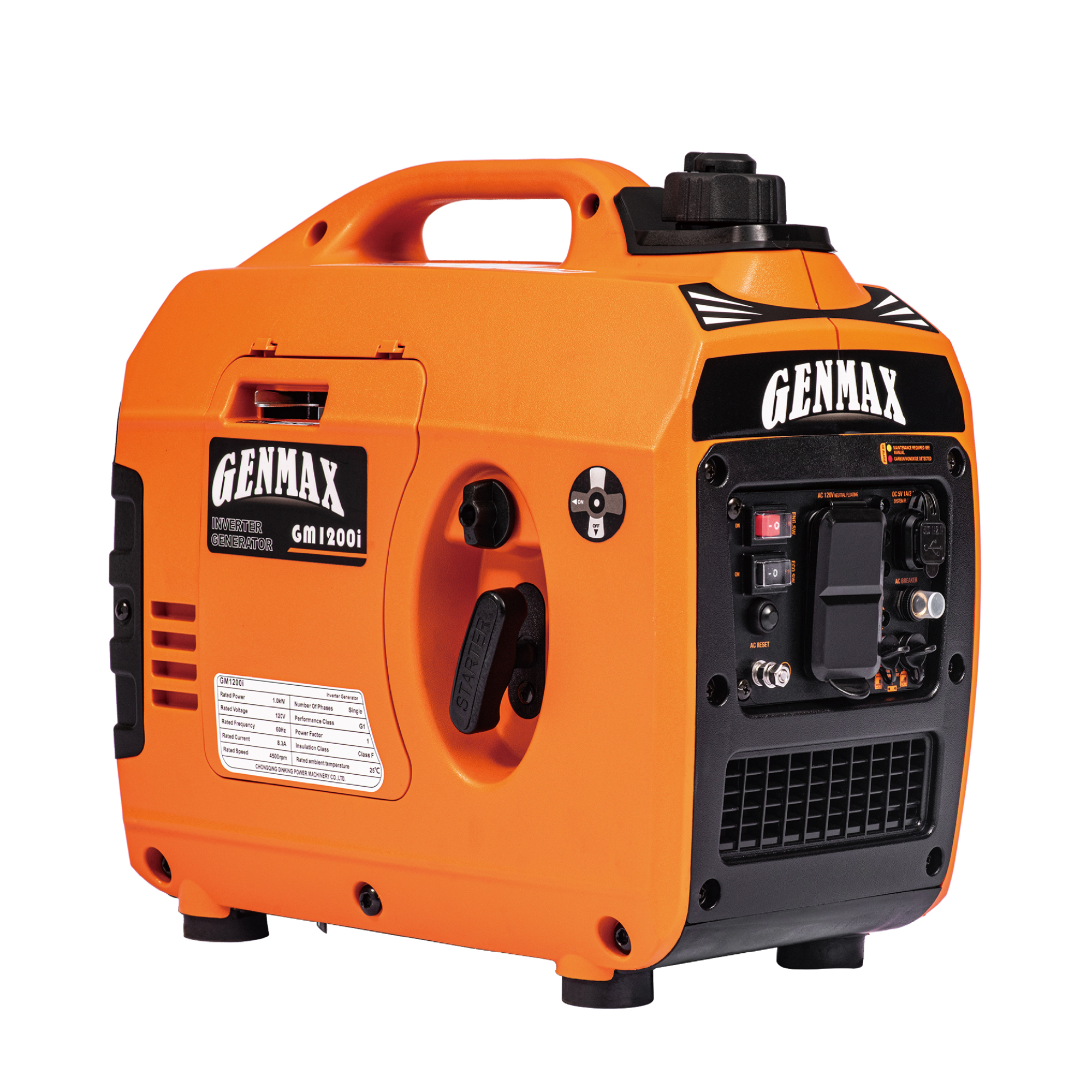 GENMAX, Portable Inverter Generator, 1200w, Surge Watts 1200 Voltage 120 Model# GM1200i